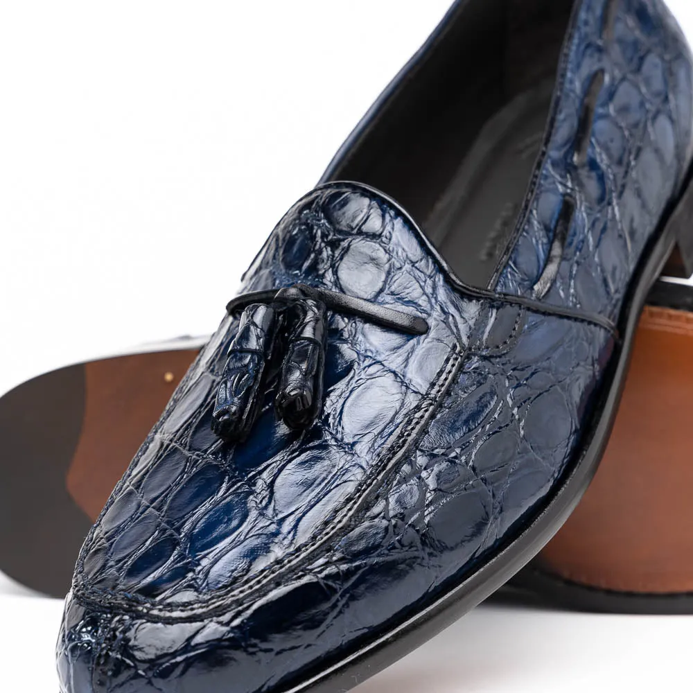 11-582-NVY FRANCO Crocodile Tassel Loafer, Navy