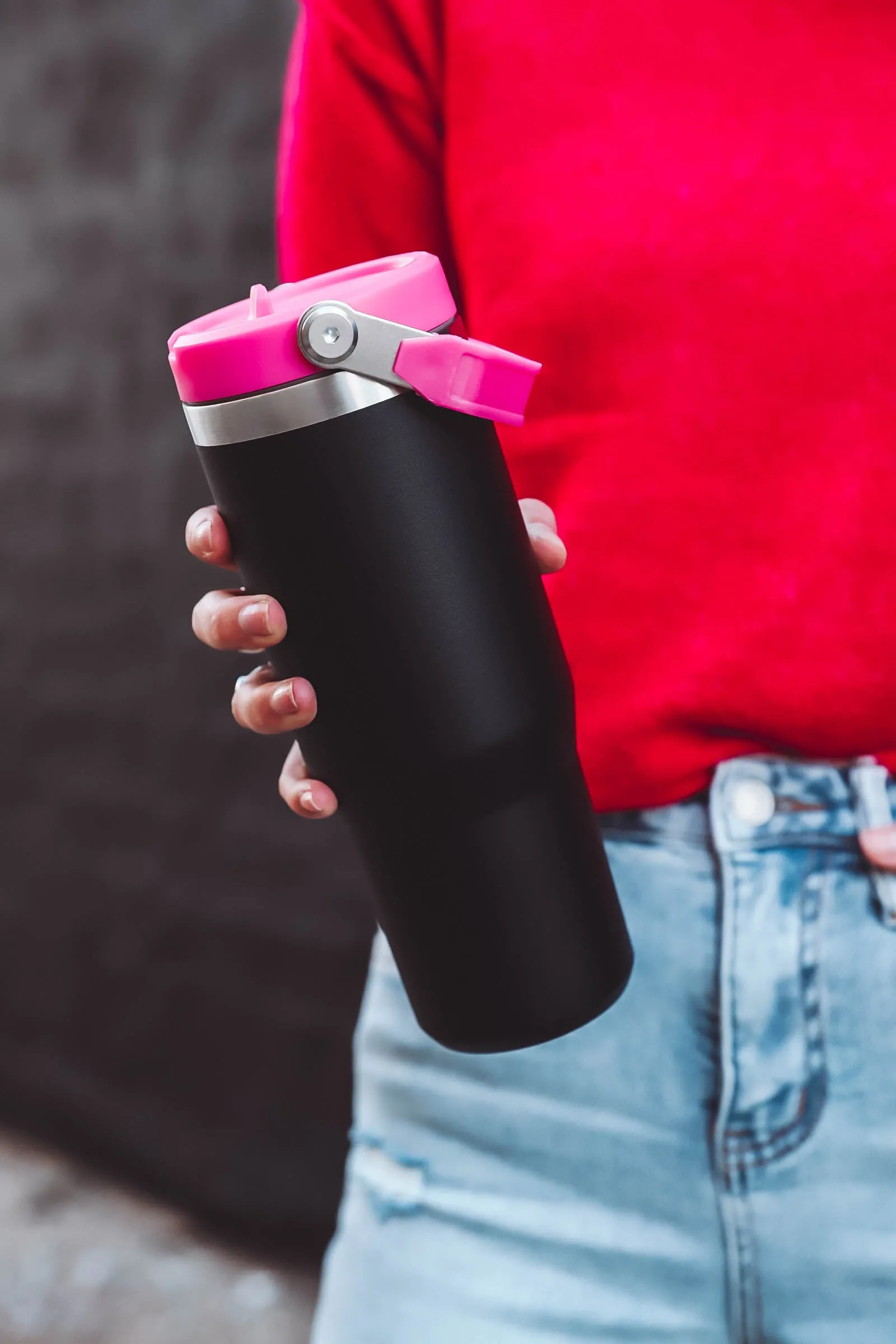 30oz. Flip Straw Tumbler-Black/Hot Pink