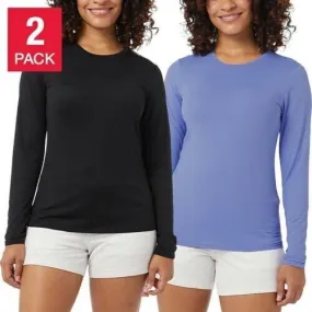 32 Degrees Cool Womens Long Sleeve Air Mesh Tee - Two-Pack of Lightweight, Breathable Performance Shirts