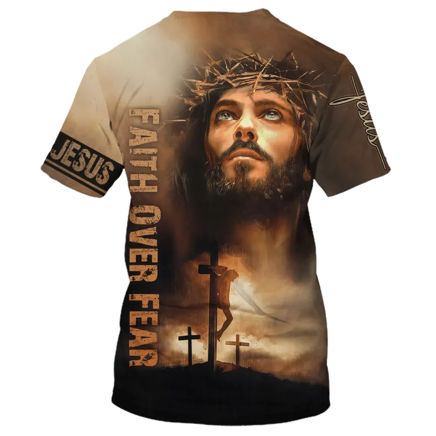 3D All Over Printed Christian Jesus Shirt Faith Over Fear T Shirt Men Women I Love God Shirts