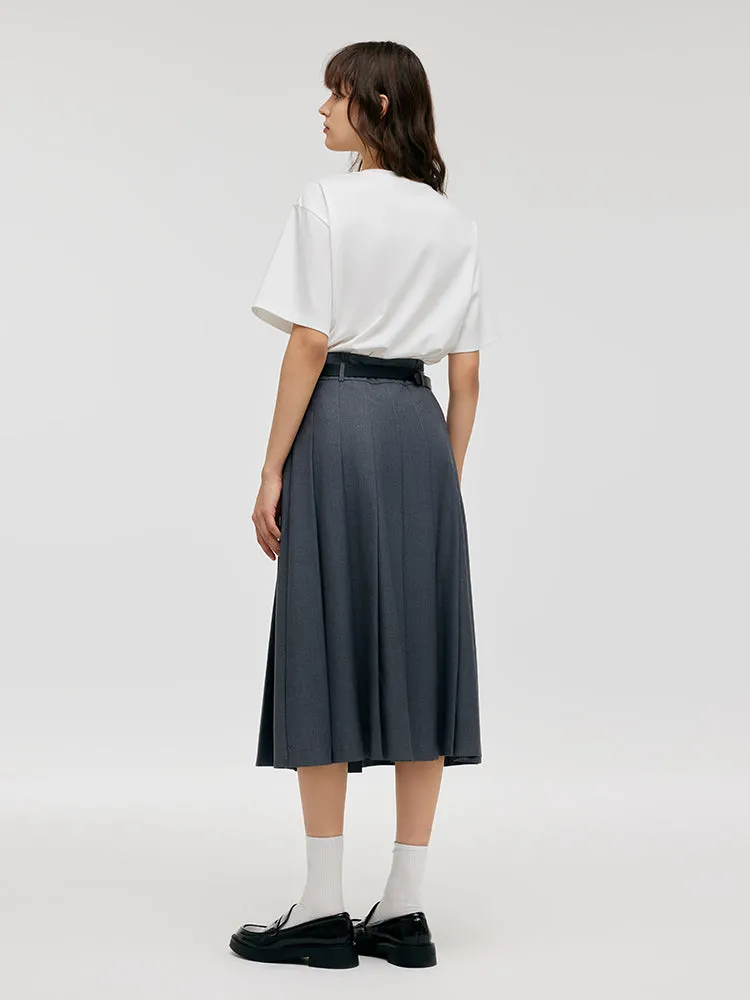 A-Line Women Pleated Skirt With Belt