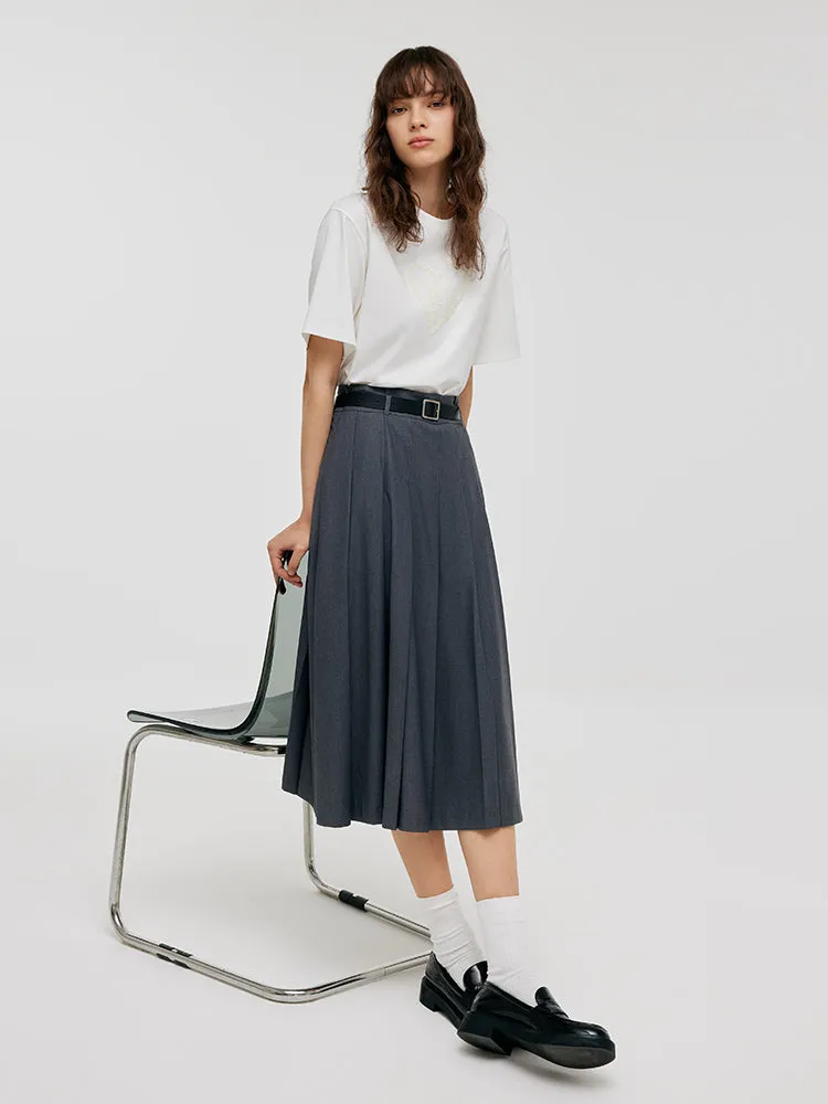 A-Line Women Pleated Skirt With Belt