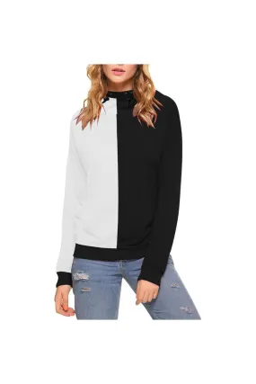 Black and White High Neck Pullover Hoodie for Women