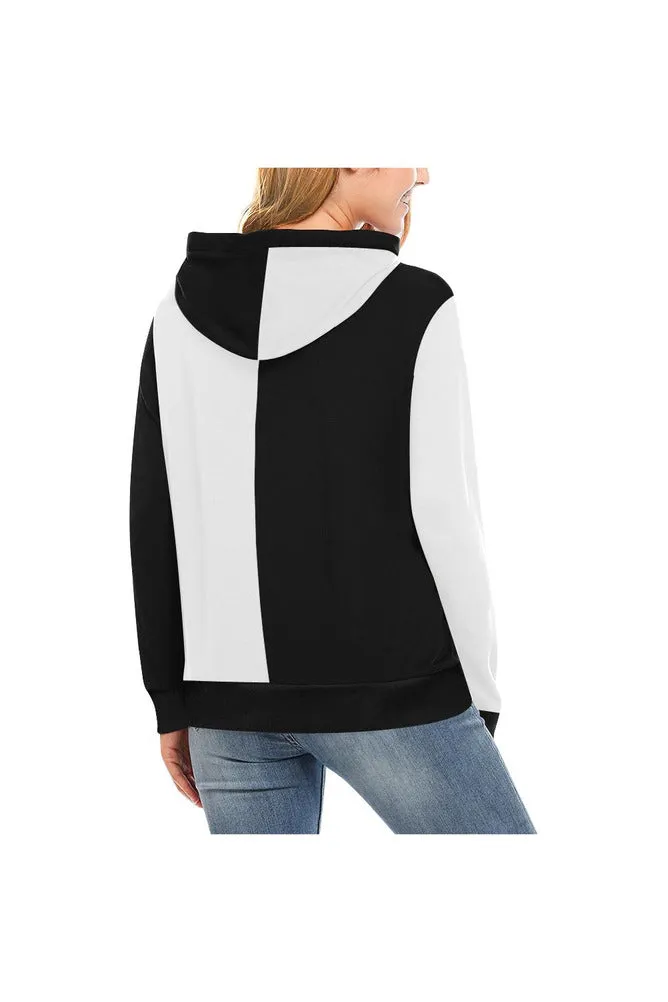 Black and White United High Neck Pullover Hoodie for Women