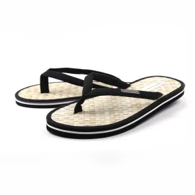 BLACK Coconut Beach Flip Flops w/ Contrast Striped Sole