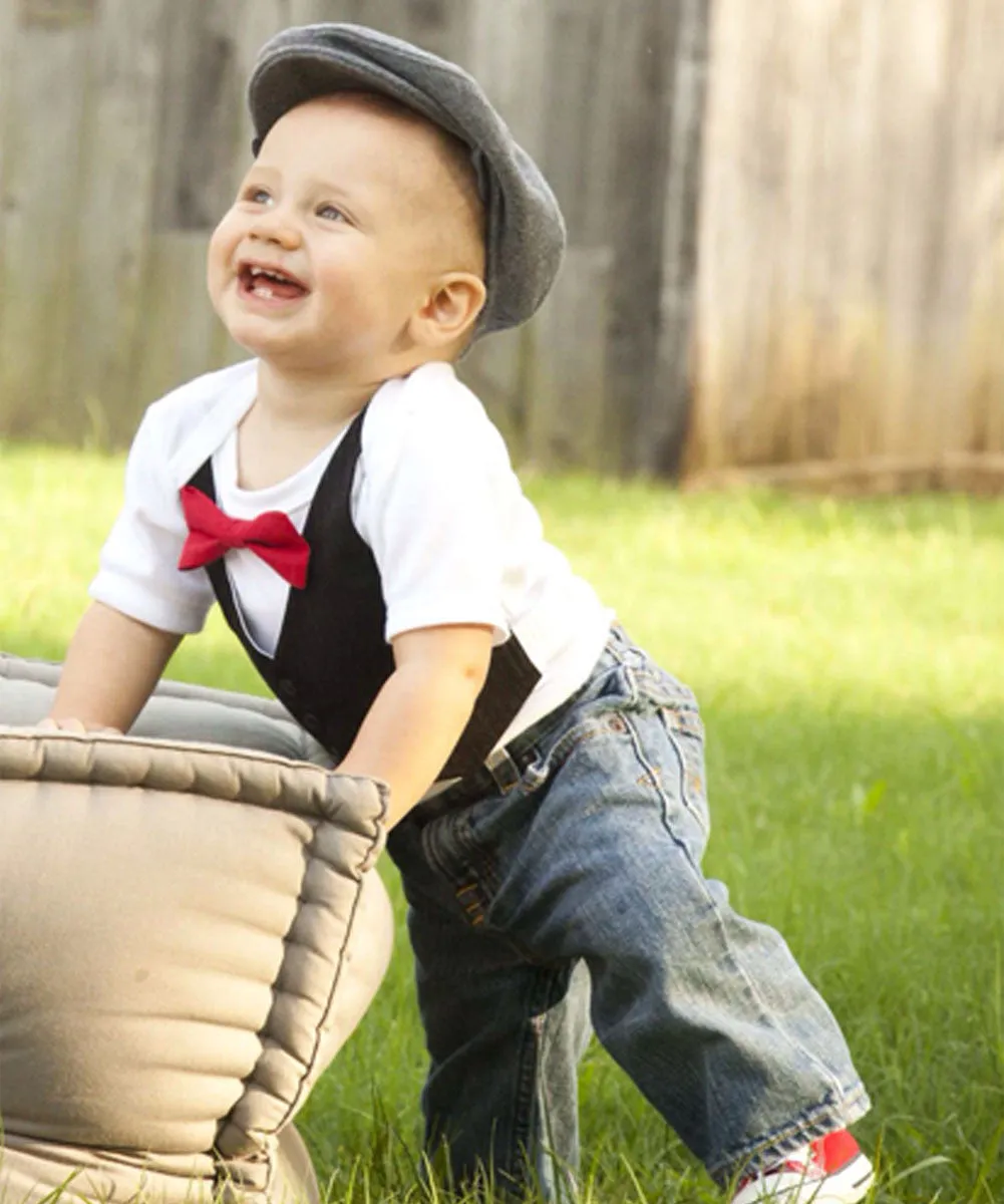 Black Pinstripe Baby Vest - Baby Tuxedo Vest - Baby Boy Wedding Vest - Baby Boy Birthday Vest - Baby Vest