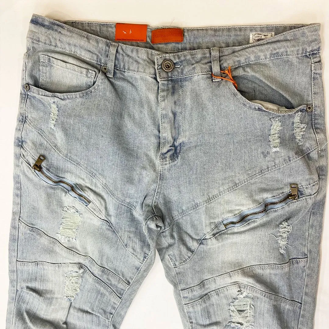 Bleecker&Mercer Distressed Zipper Moto Denim