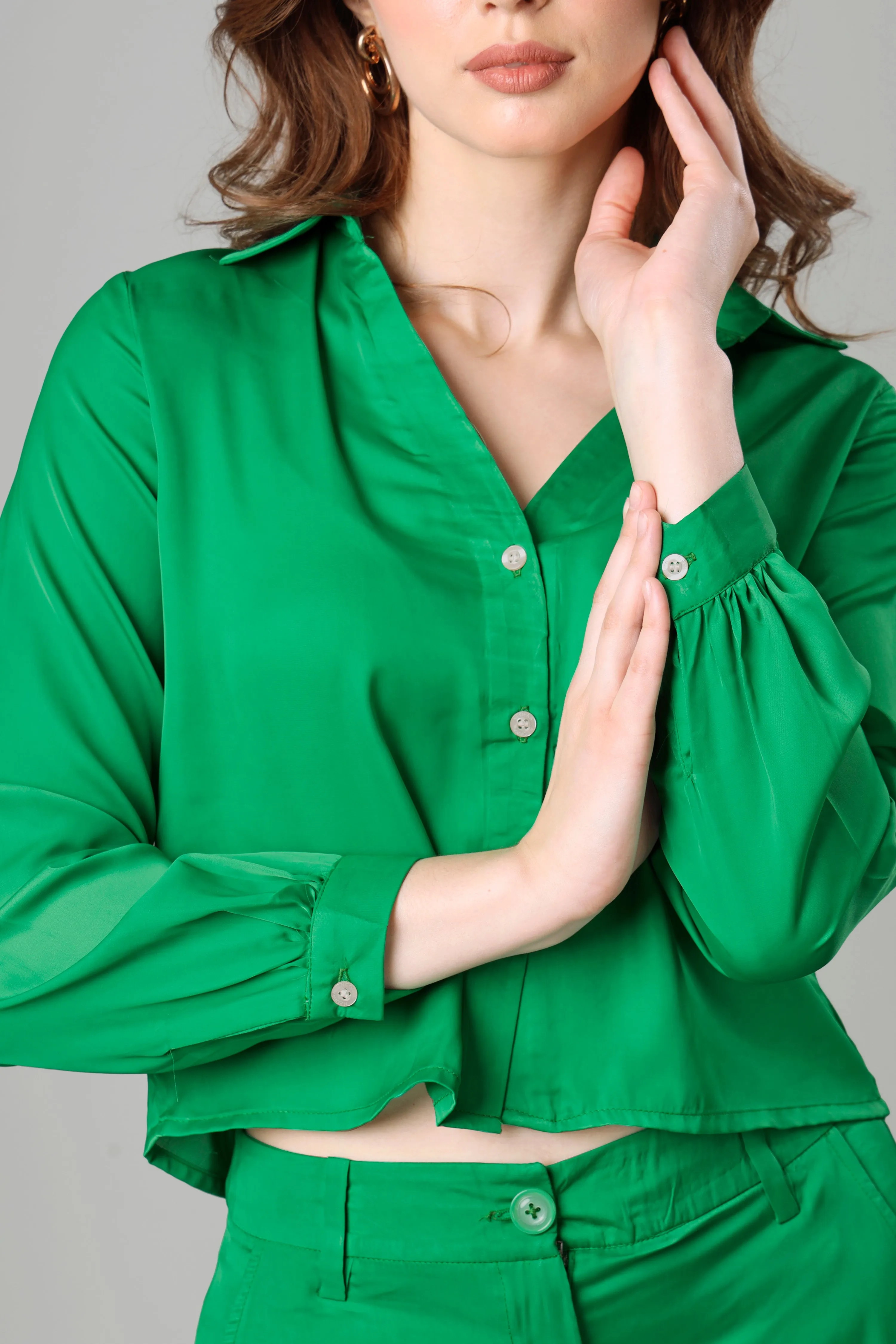 Bold Green Cropped Shirt For Women