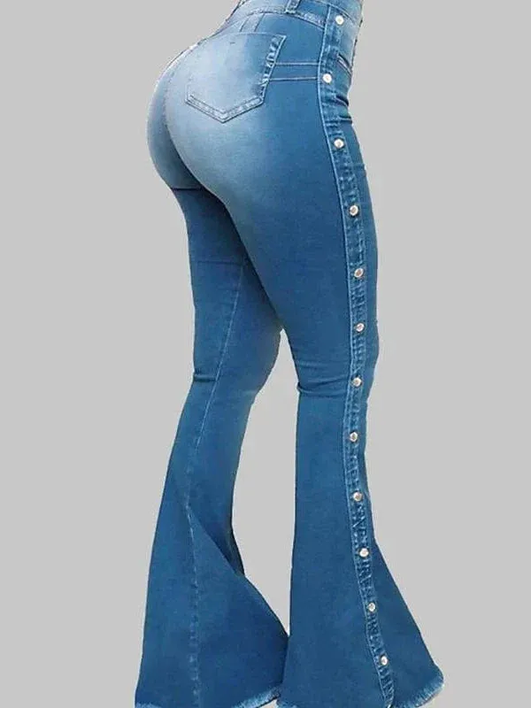 Bootcut Flared Denim Jeans for Women with Wide Leg and Side Pockets - Black/Blue, Sizes S-M