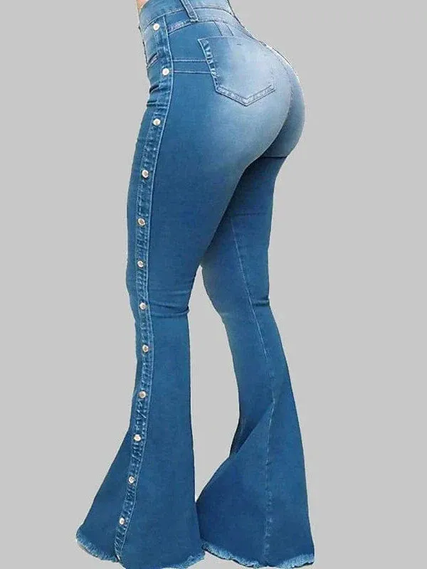 Bootcut Flared Denim Jeans for Women with Wide Leg and Side Pockets - Black/Blue, Sizes S-M