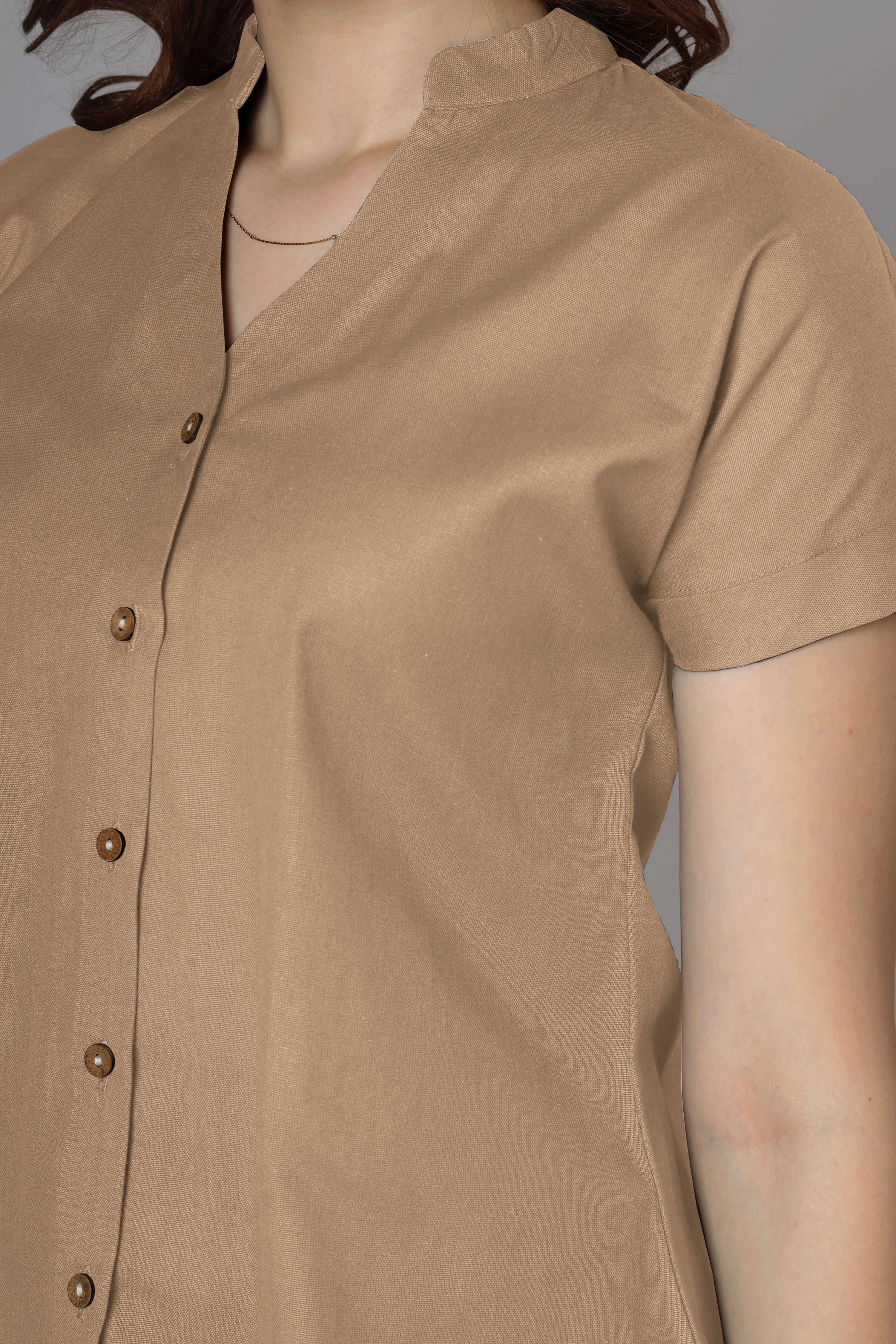 Classic Beige Cotton Shirt For Women