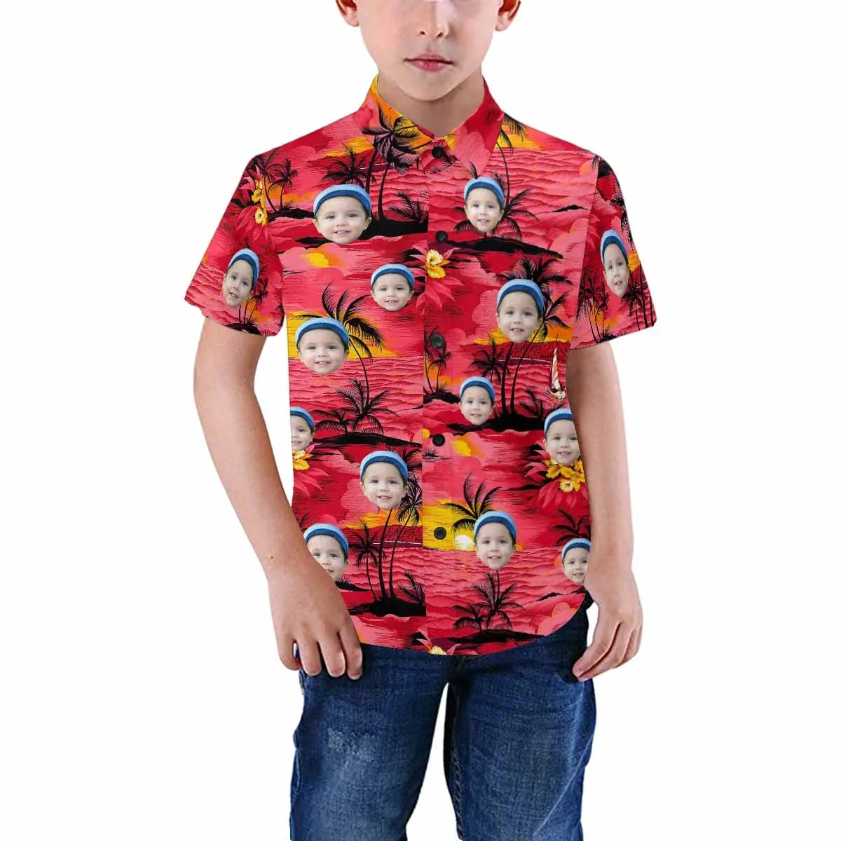 Custom Image Hawaiian Shirt with Photo Red Sea Sunset Unisex & Teenage Create Your Own Hawaiian Shirt