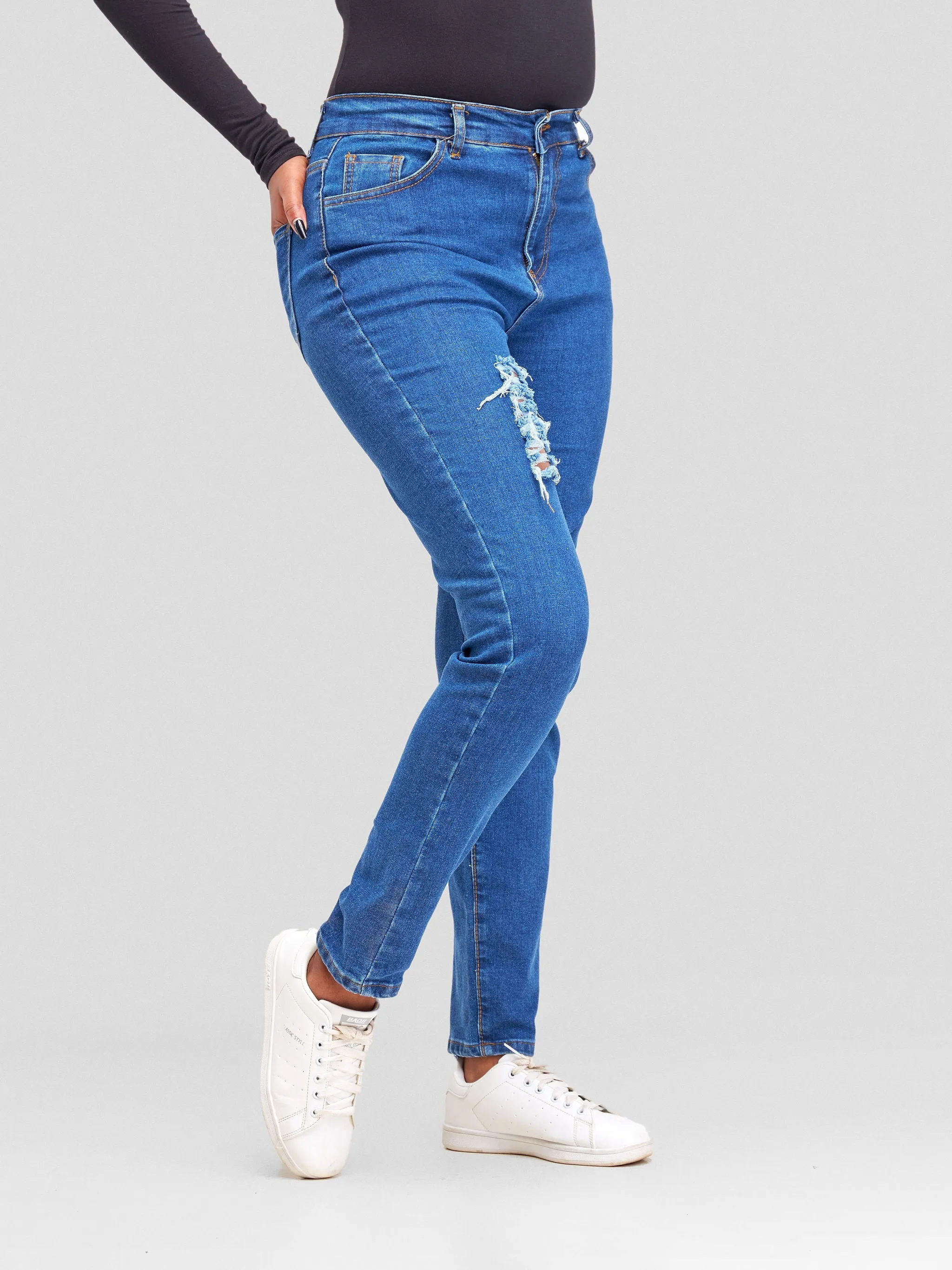 Denim Haven High Rise Skinny Ripped Jeans - Deep Blue