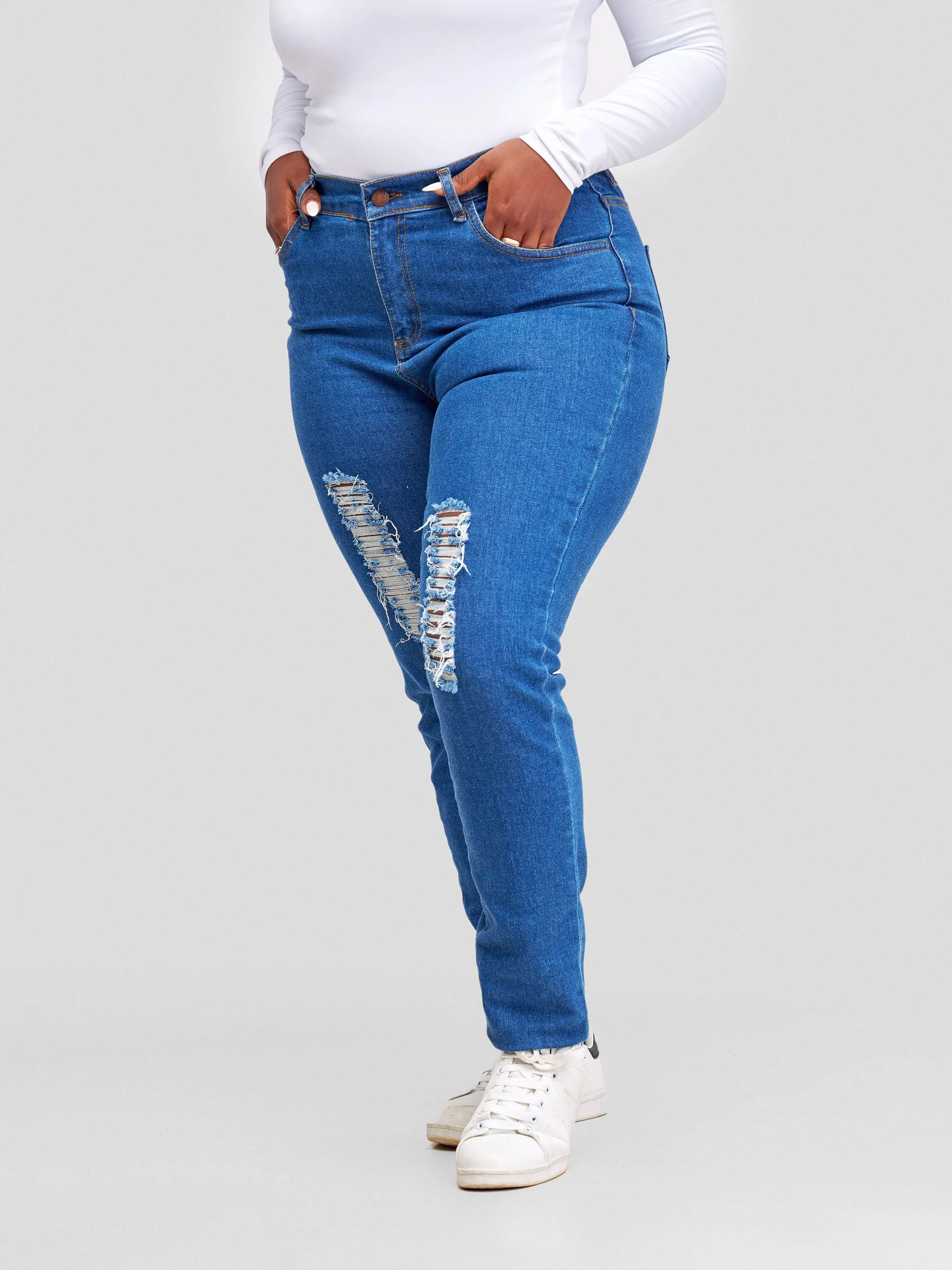 Denim Haven High Rise Skinny Ripped Jeans - Deep Blue