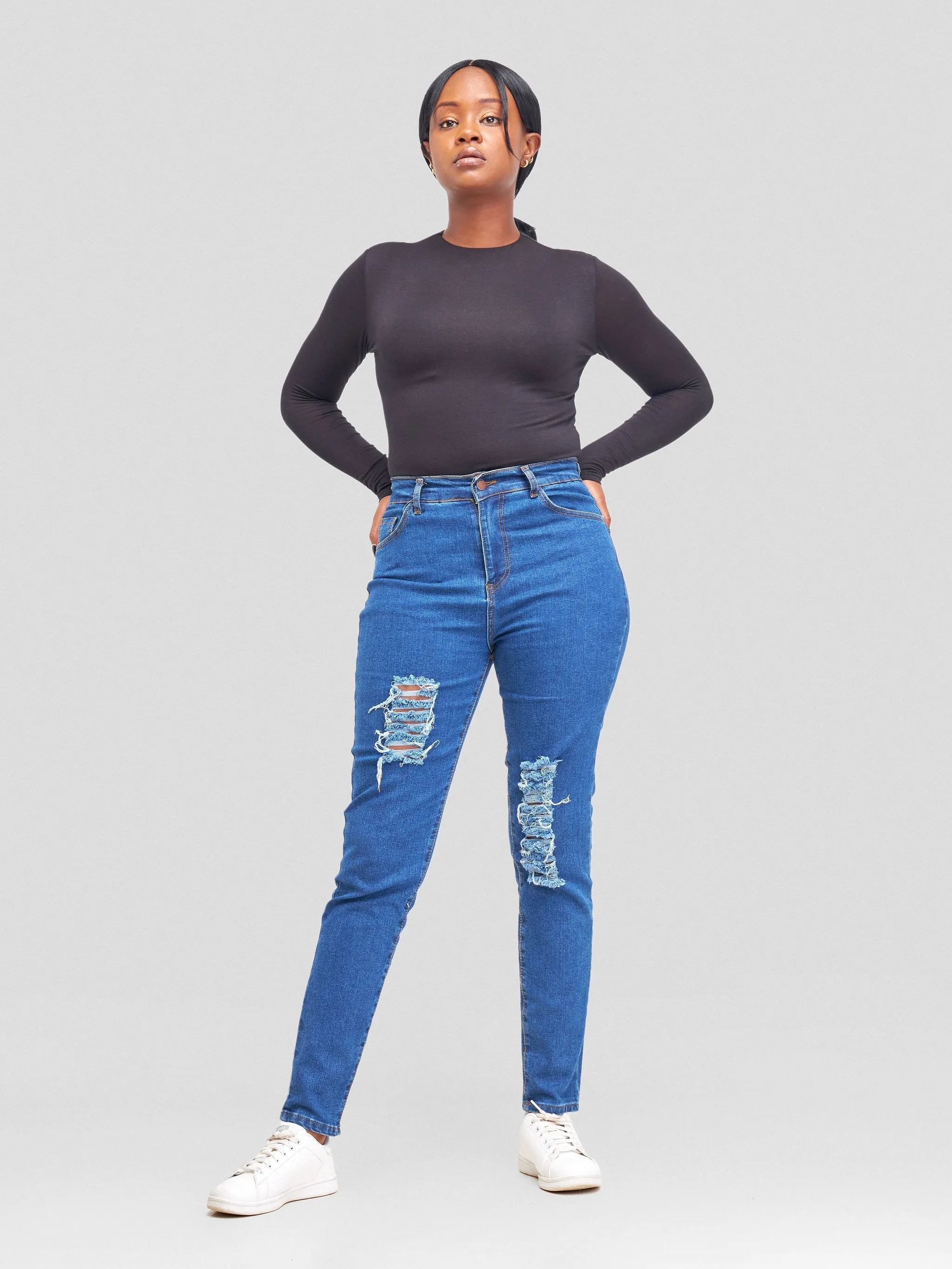 Denim Haven High Rise Skinny Ripped Jeans - Deep Blue