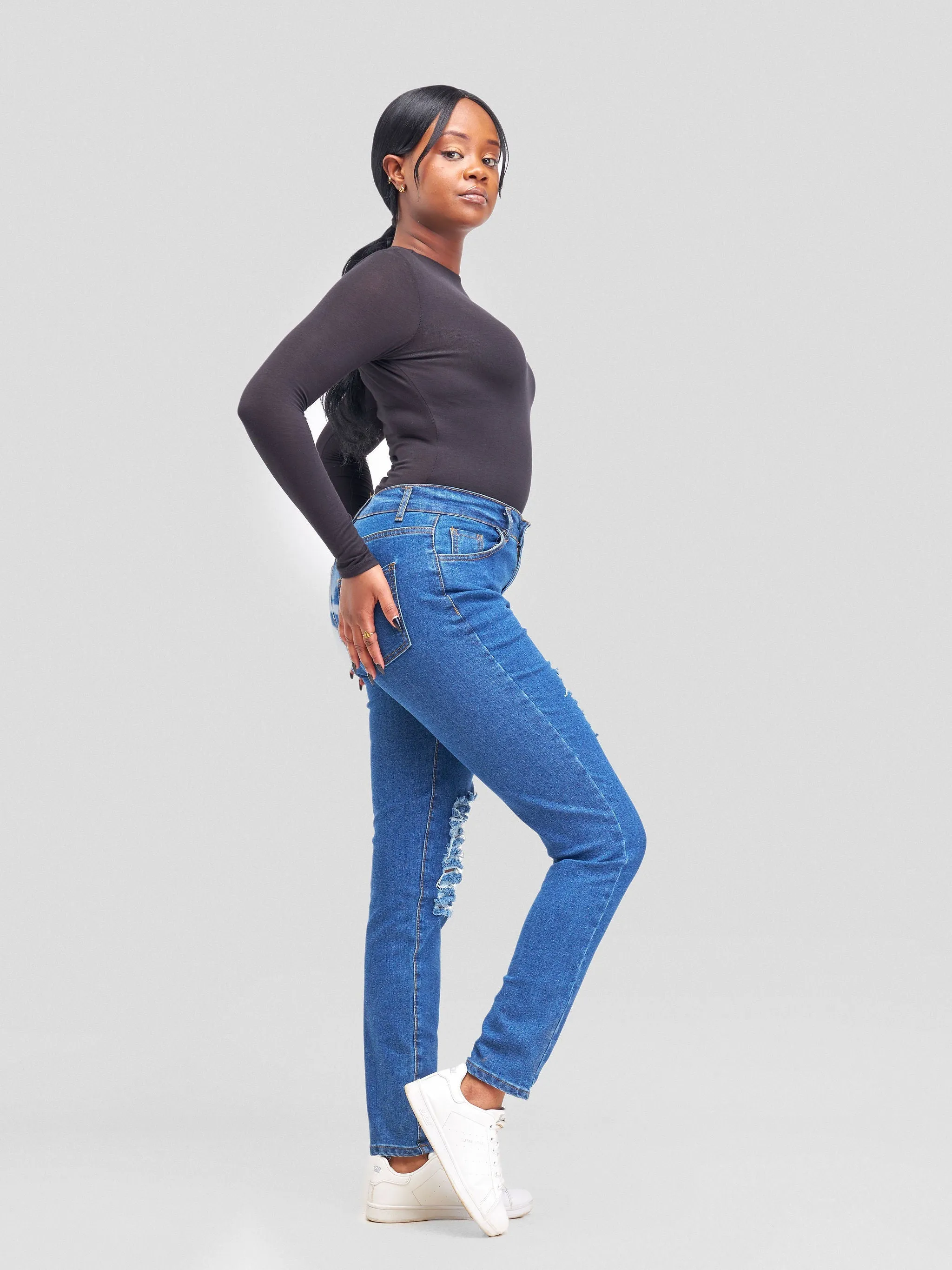 Denim Haven High Rise Skinny Ripped Jeans - Deep Blue