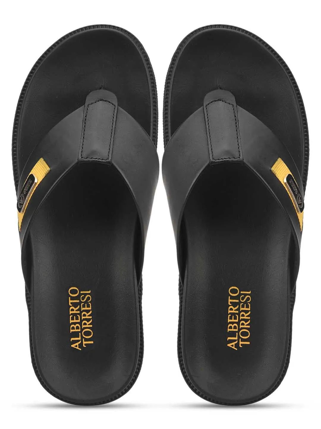 Deriko Black Genuine Leather Flip Flops For Men