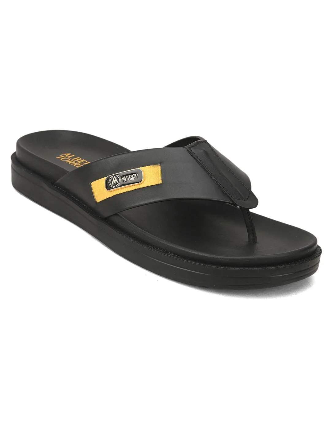 Deriko Black Genuine Leather Flip Flops For Men