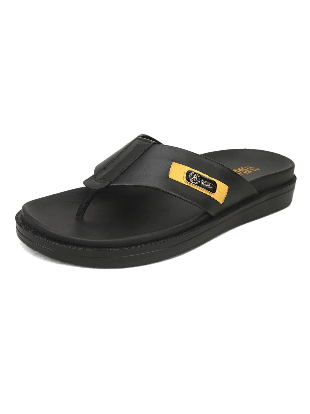 Deriko Black Genuine Leather Flip Flops For Men