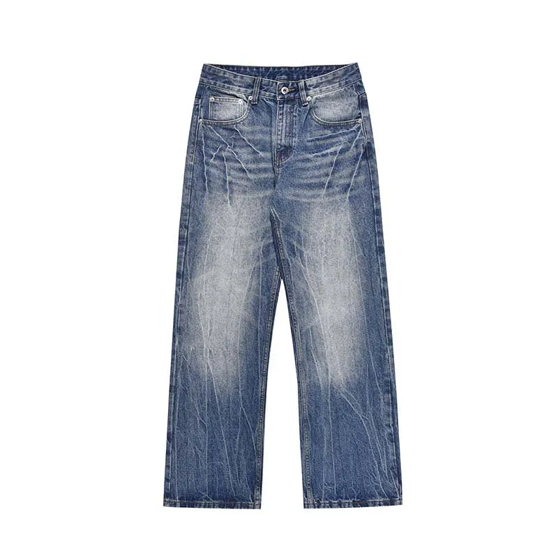 Distressed Washed Wide Leg Men Denim Jeans