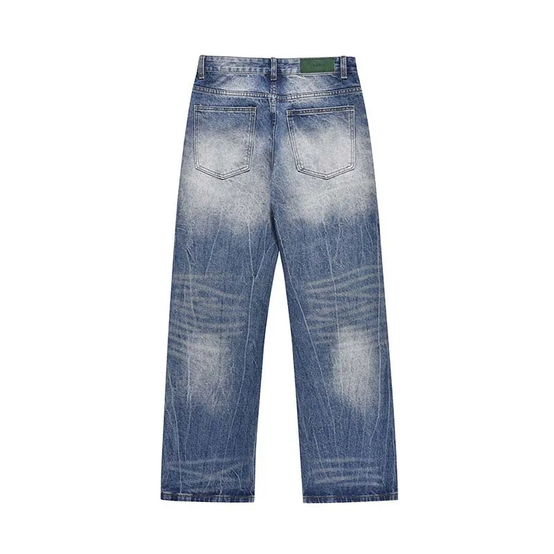 Distressed Washed Wide Leg Men Denim Jeans