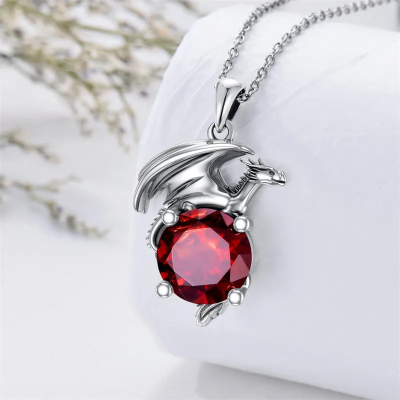 Dragon Necklace for Women/Men Sterling Silver Necklace with Birthstone Gift for Women/Men