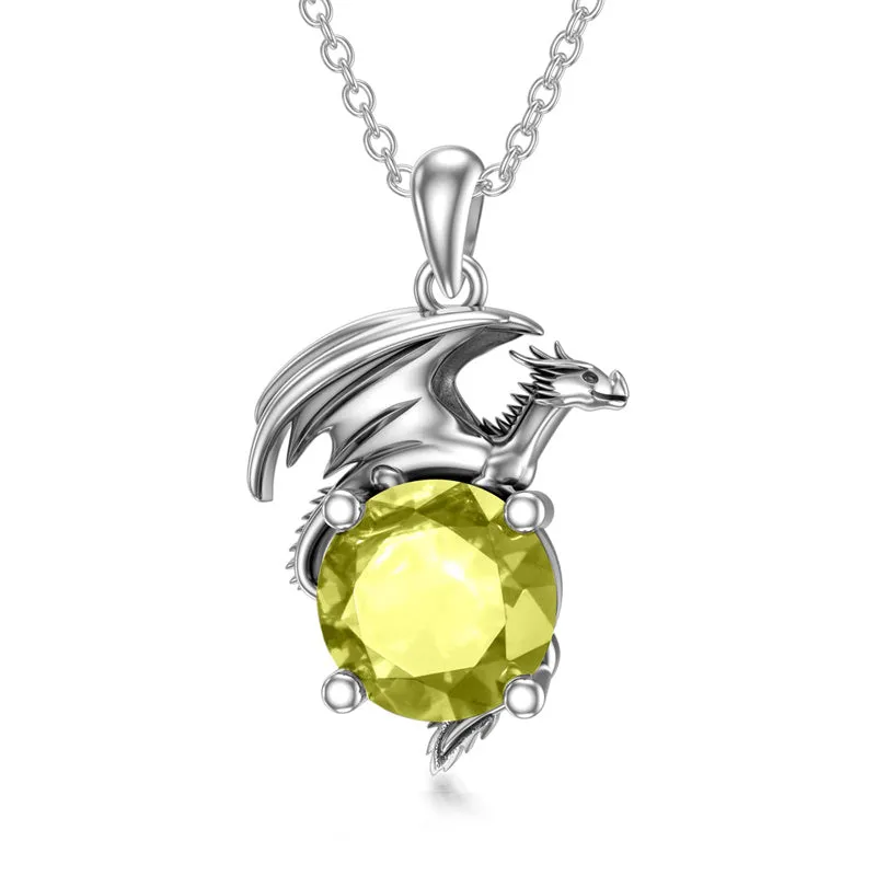 Dragon Necklace for Women/Men Sterling Silver Necklace with Birthstone Gift for Women/Men