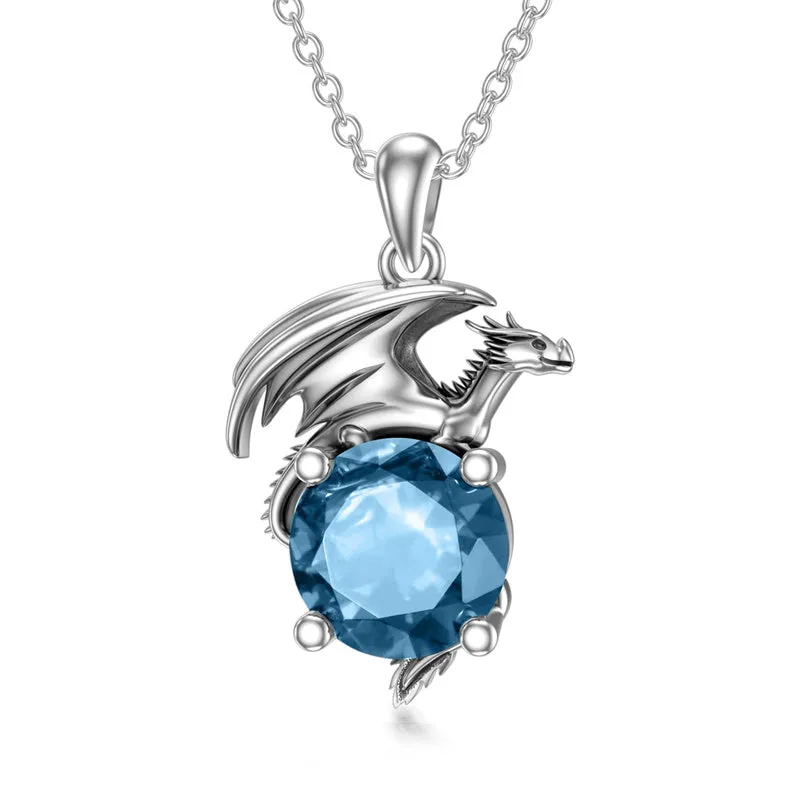 Dragon Necklace for Women/Men Sterling Silver Necklace with Birthstone Gift for Women/Men