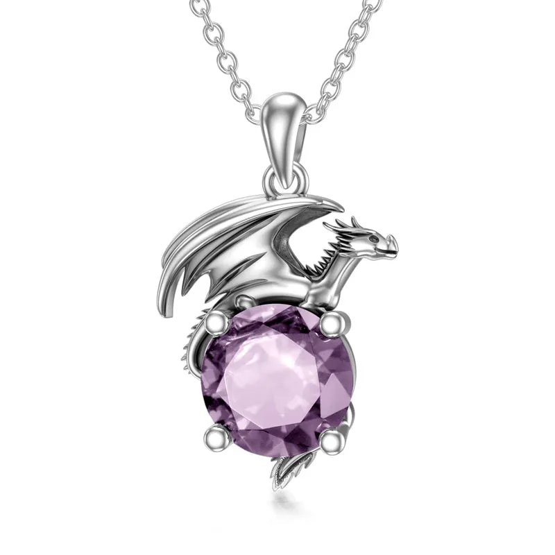 Dragon Necklace for Women/Men Sterling Silver Necklace with Birthstone Gift for Women/Men