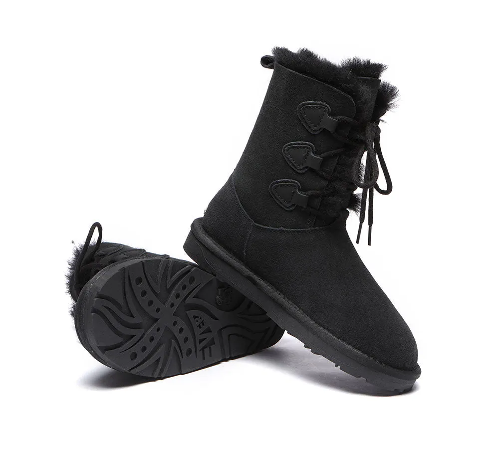 EVERAU Lace-Up Sheepskin Boots Women Tall Stark