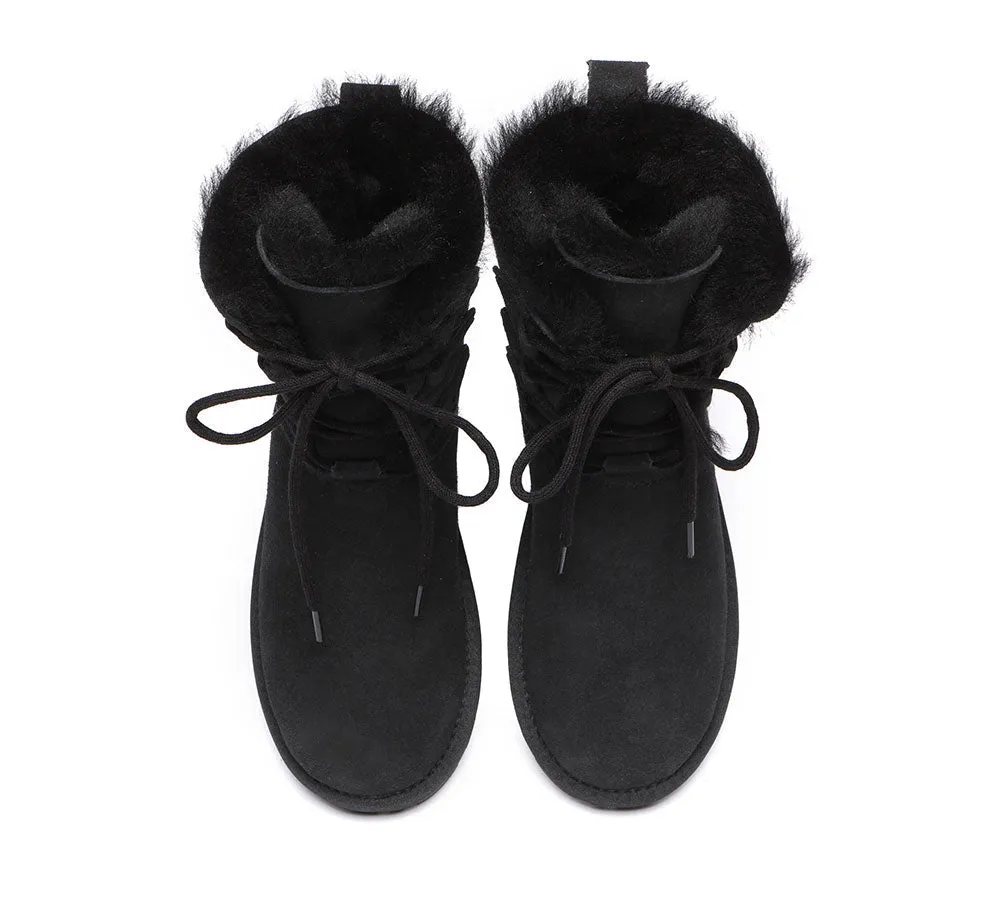 EVERAU Lace-Up Sheepskin Boots Women Tall Stark