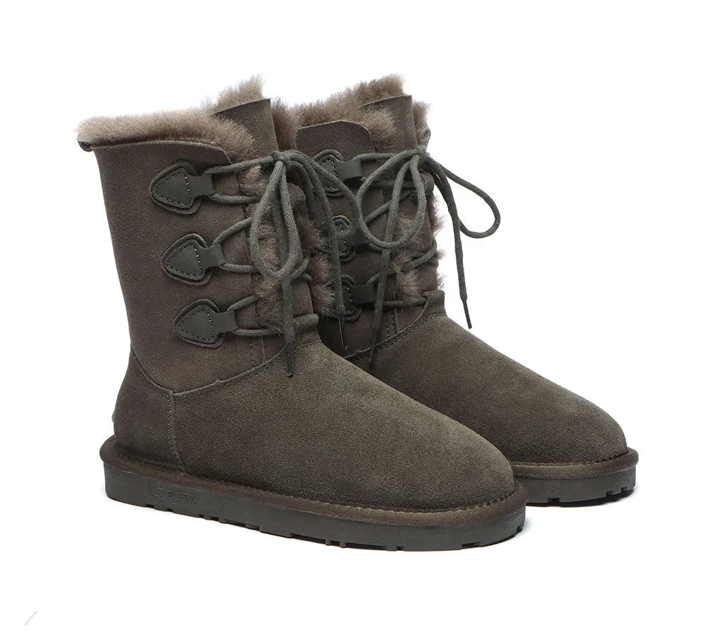 EVERAU Lace-Up Sheepskin Boots Women Tall Stark