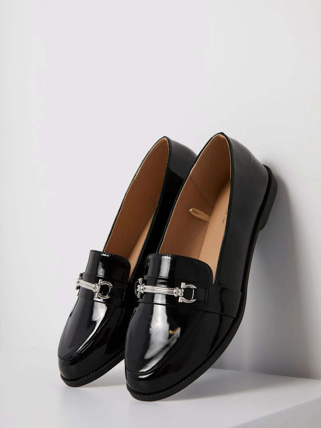 Faux Leather Loafers With Metal Bar