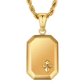 Fleur de lis Iris Gold Coin Pendant Necklace with Rope Chain for Men