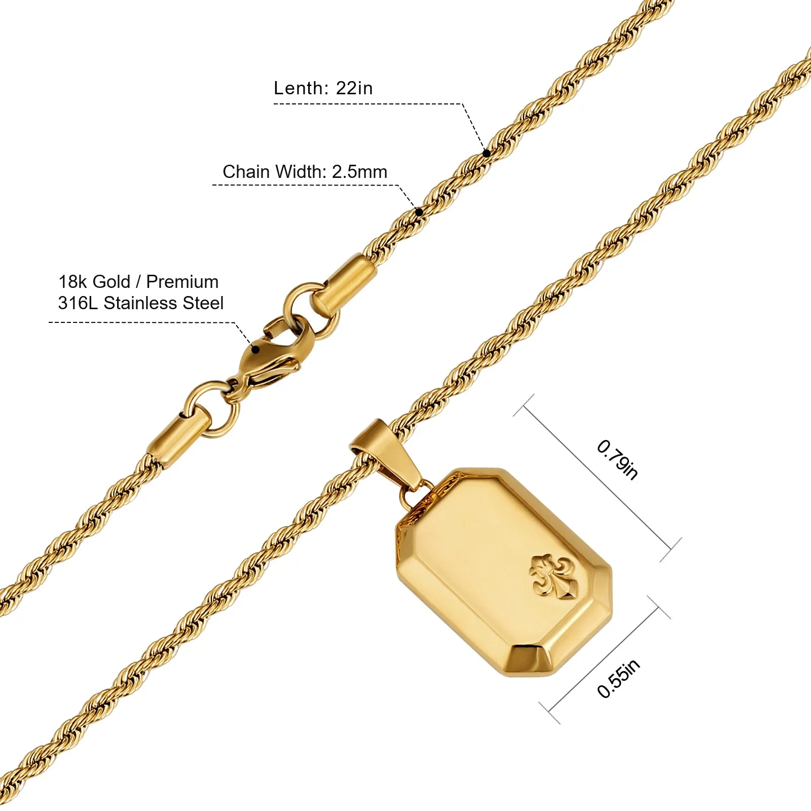 Fleur de lis Iris Gold Coin Pendant Necklace with Rope Chain for Men