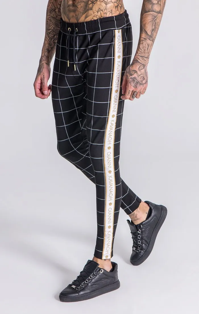 GK Black Checked Joggers With White/Gold Ribbon