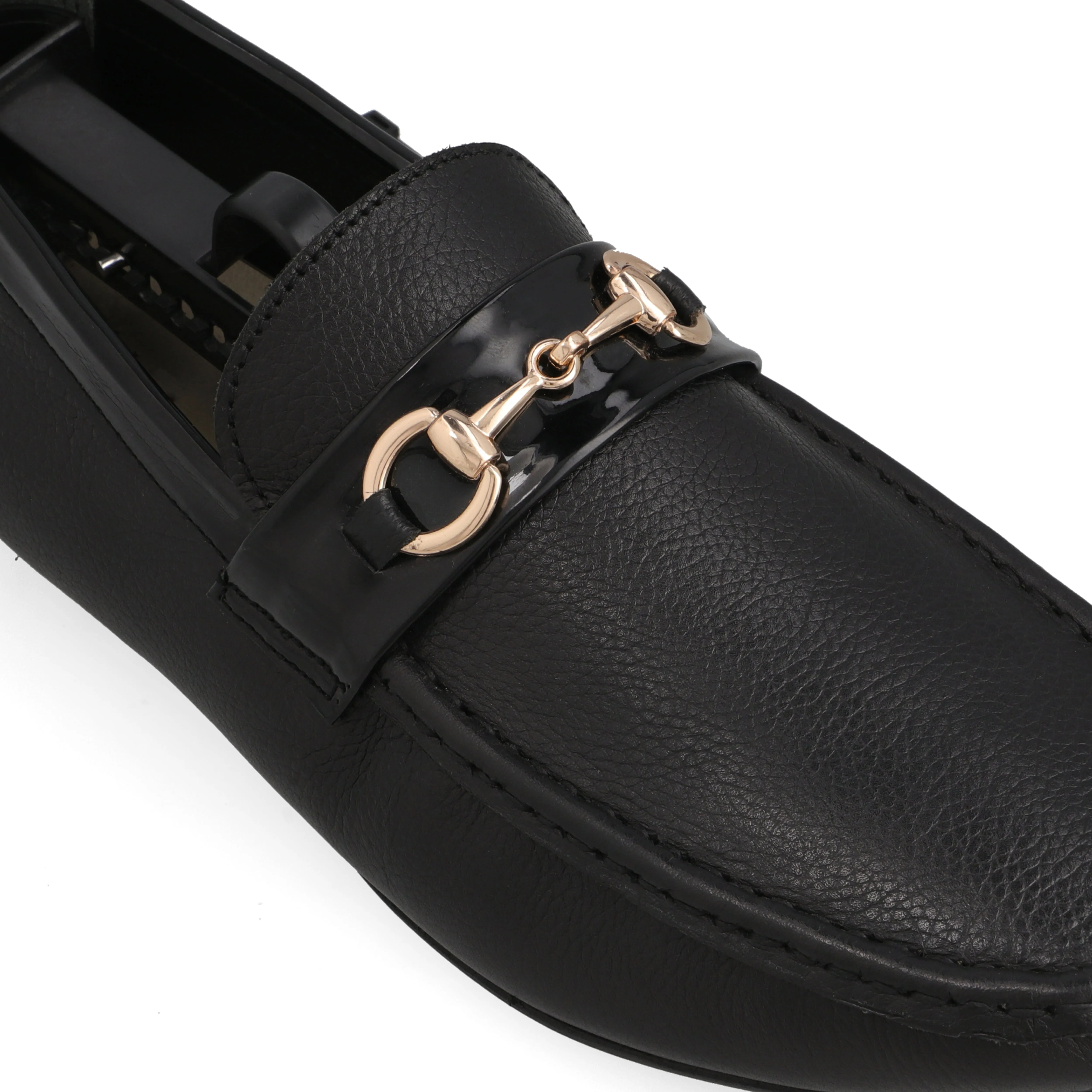 Gold Horse-Bit Buckle Moccasins-Black