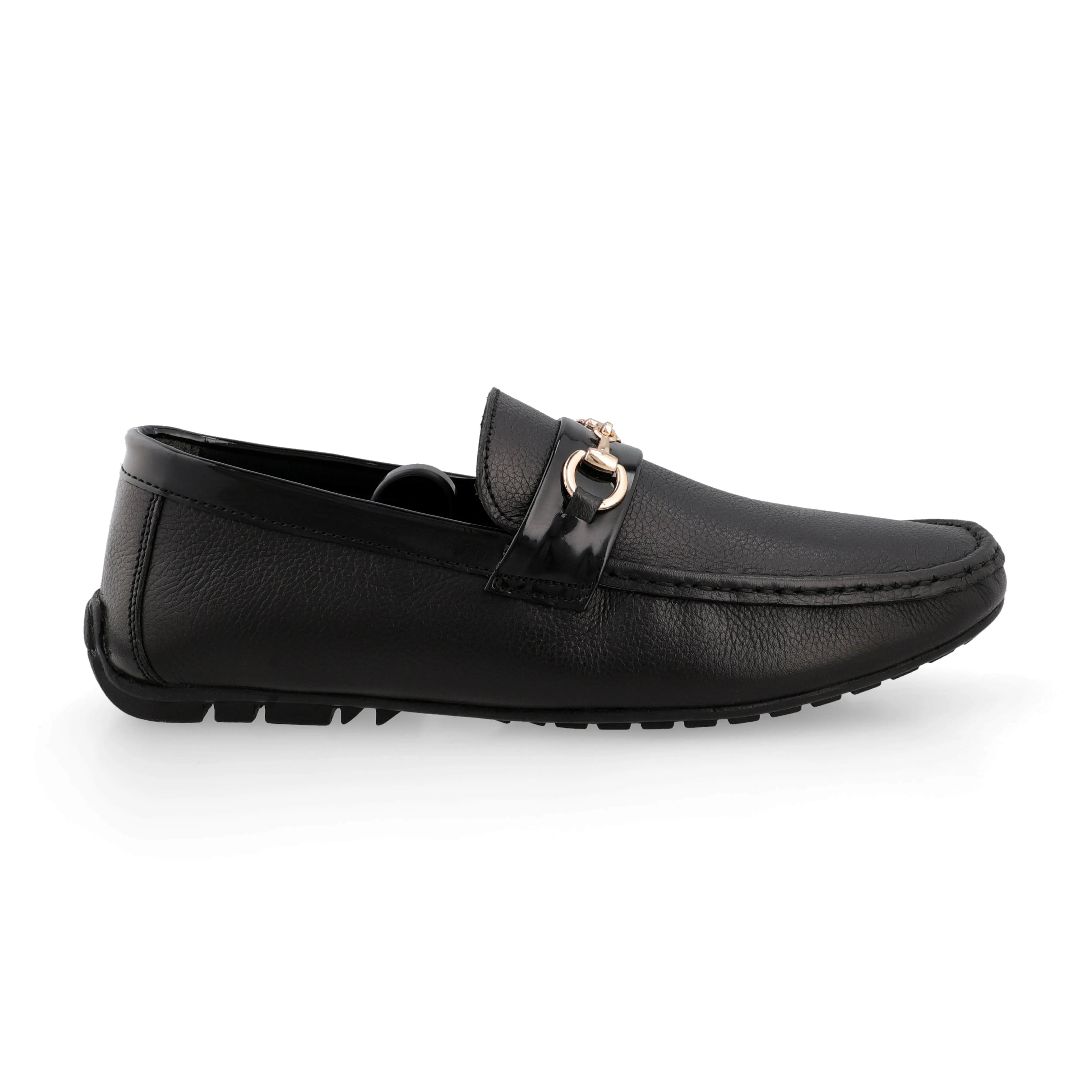 Gold Horse-Bit Buckle Moccasins-Black