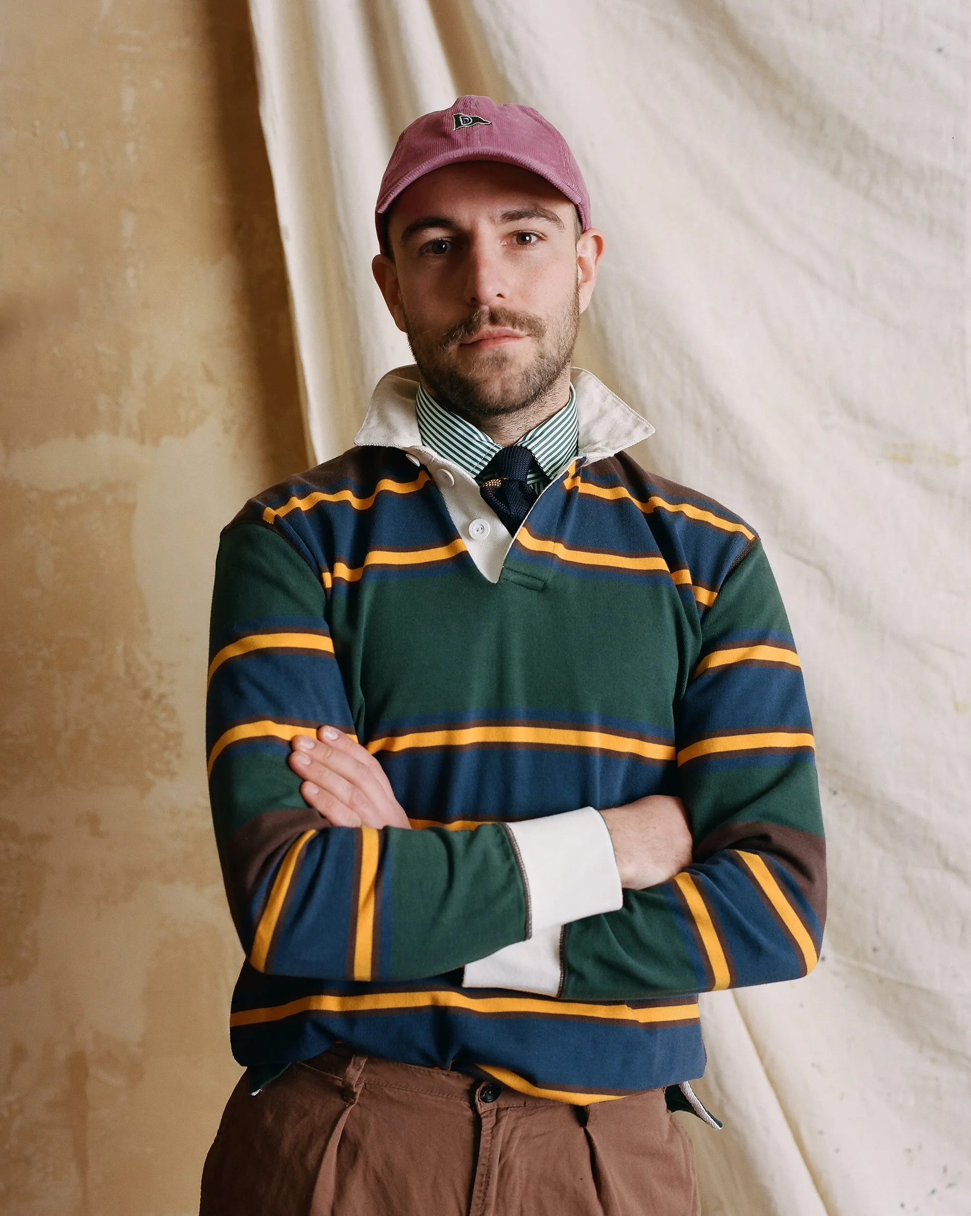 Green, Navy and Gold Stripe Cotton Rugby Shirt