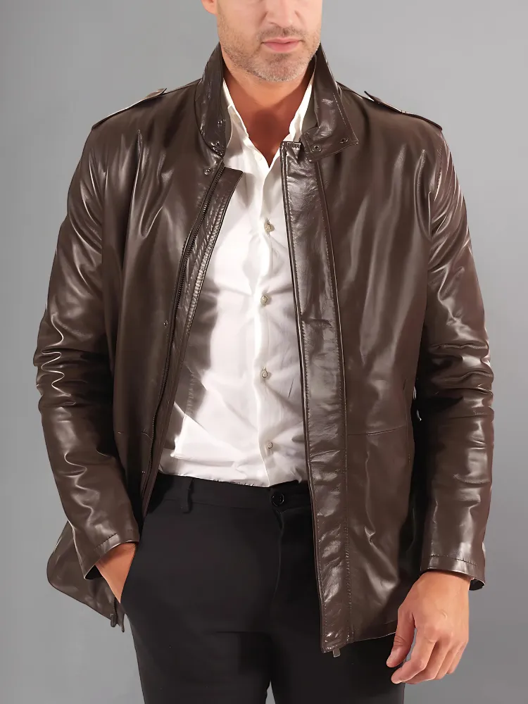 Heavy-duty Brown Leather Bomber Jacket