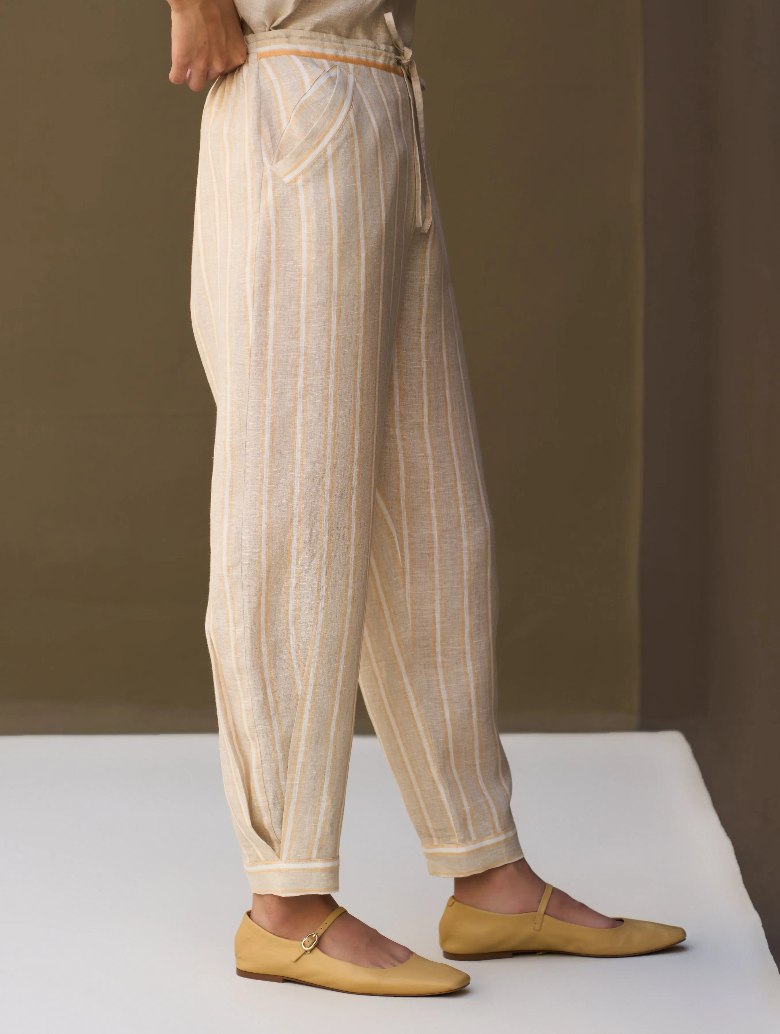 Iona Striped Linen Pant - Natural