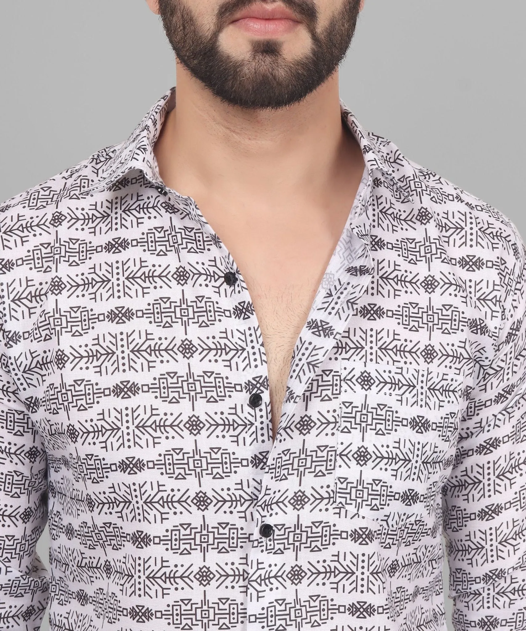 Luxe Trendy Exclusive Men's Printed Full Sleeve Cotton Button-Up Shirt For Men