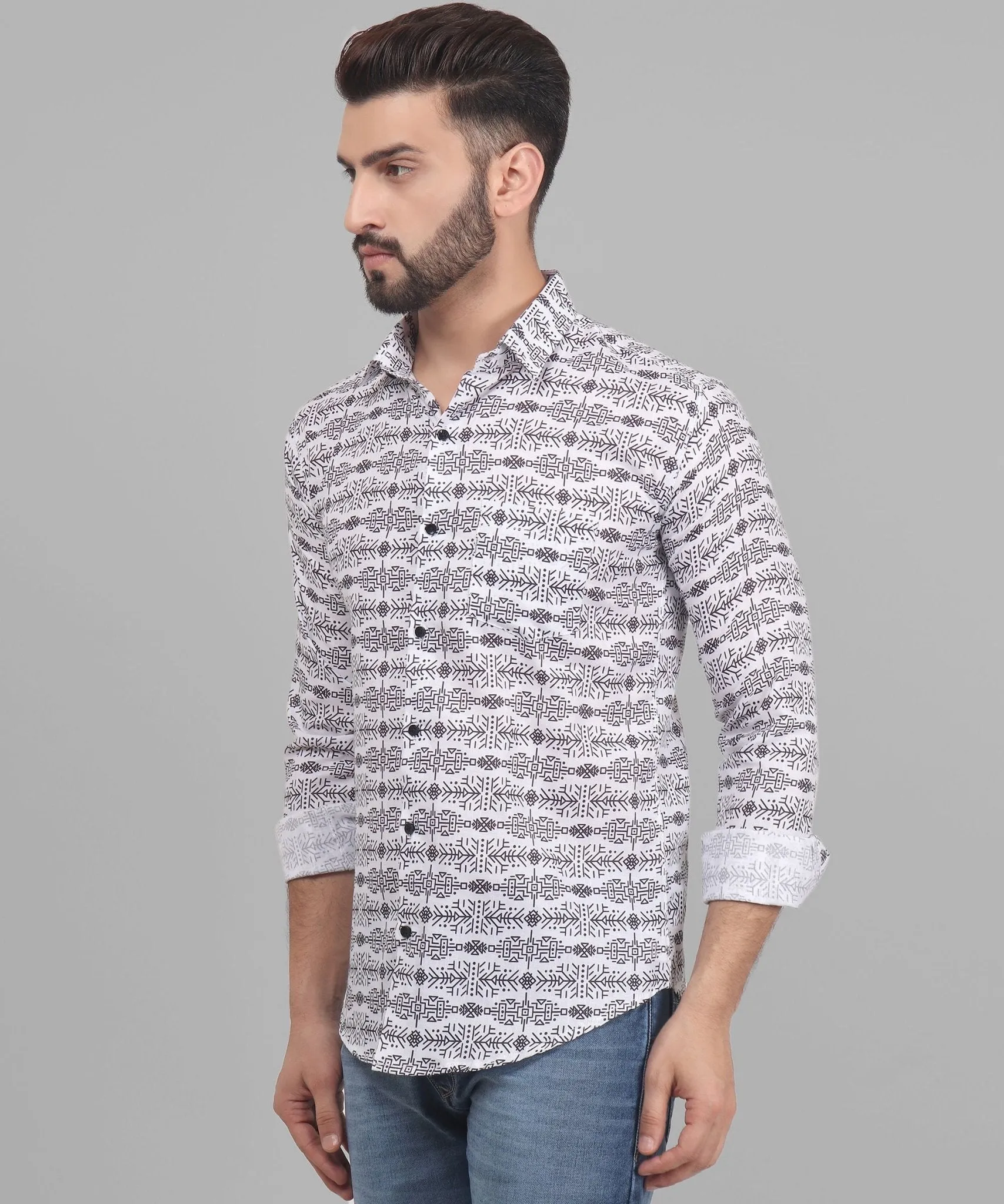 Luxe Trendy Exclusive Men's Printed Full Sleeve Cotton Button-Up Shirt For Men