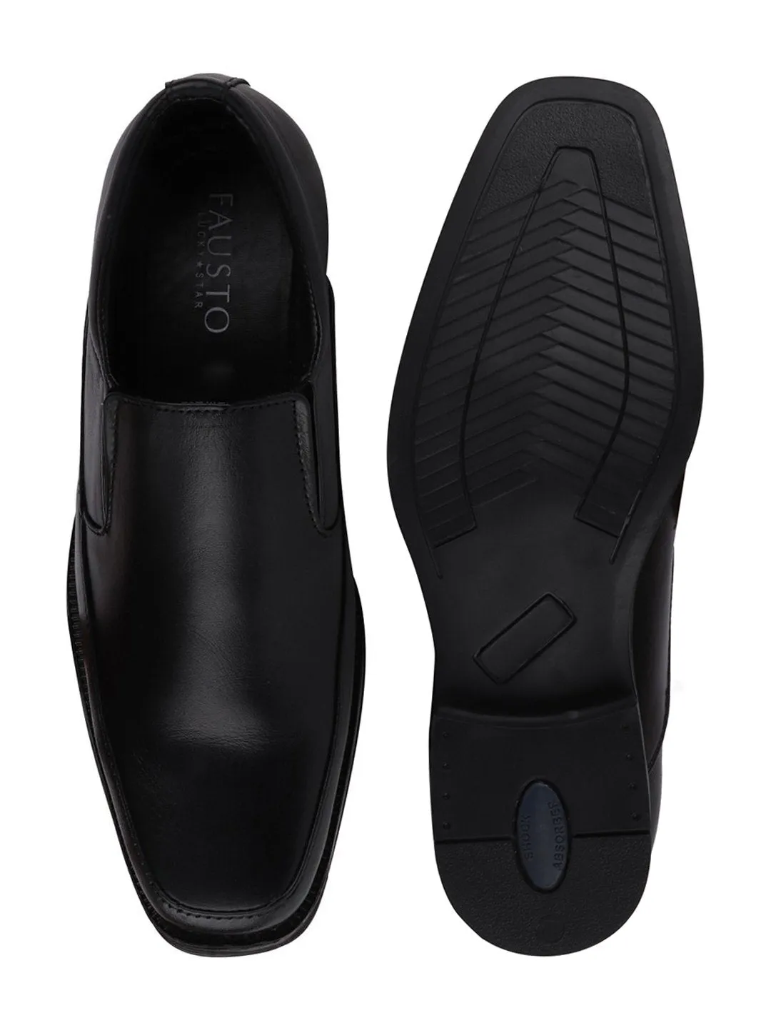 Men Black Formal Leather Slip-On Shoes