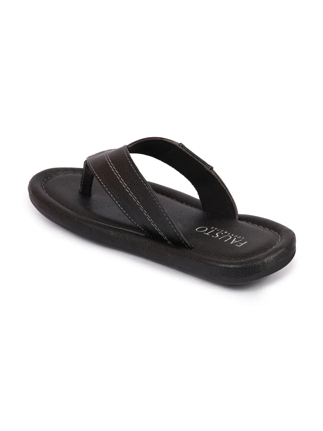 Men Black Stitched Design Indoor Outdoor Thong Slipper Sandals