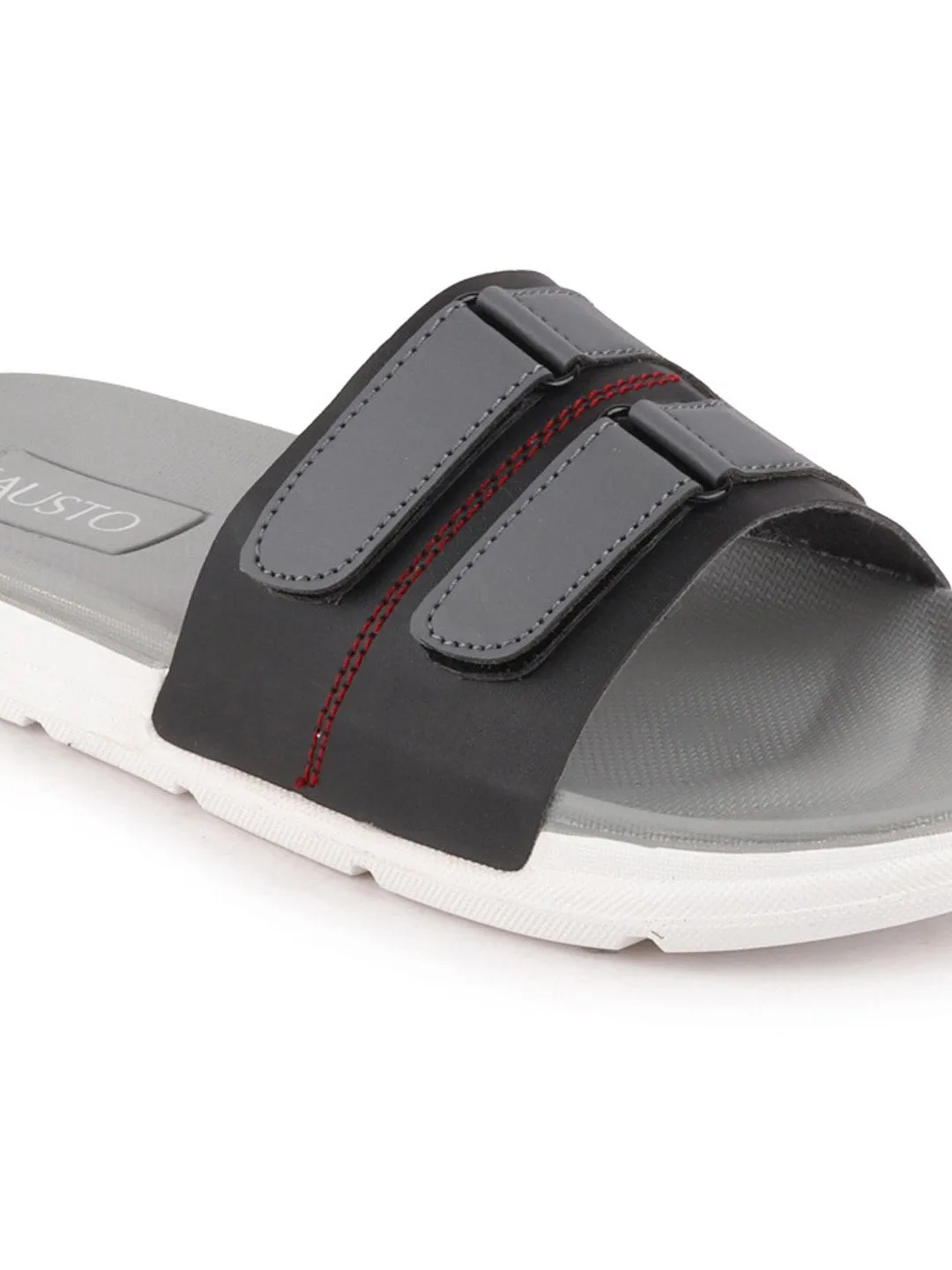 Men Black/Grey Casual Slip-On Multistrap Slider Flip-Flops