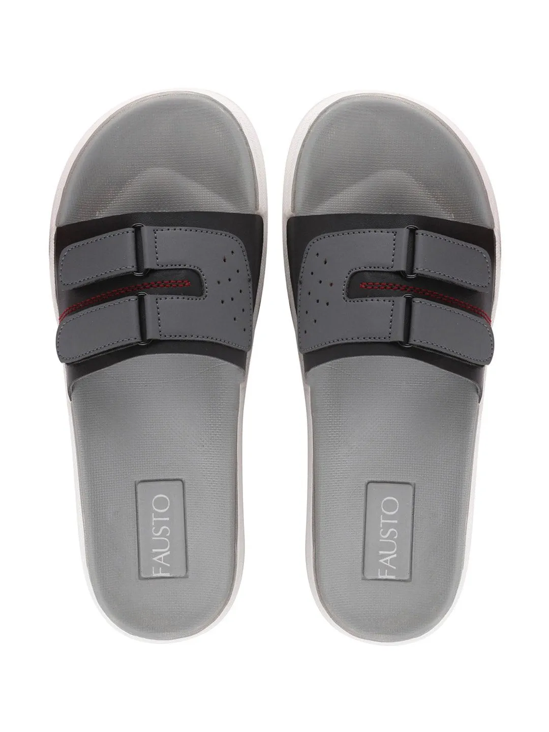 Men Black/Grey Casual Slip-On Multistrap Slider Flip-Flops