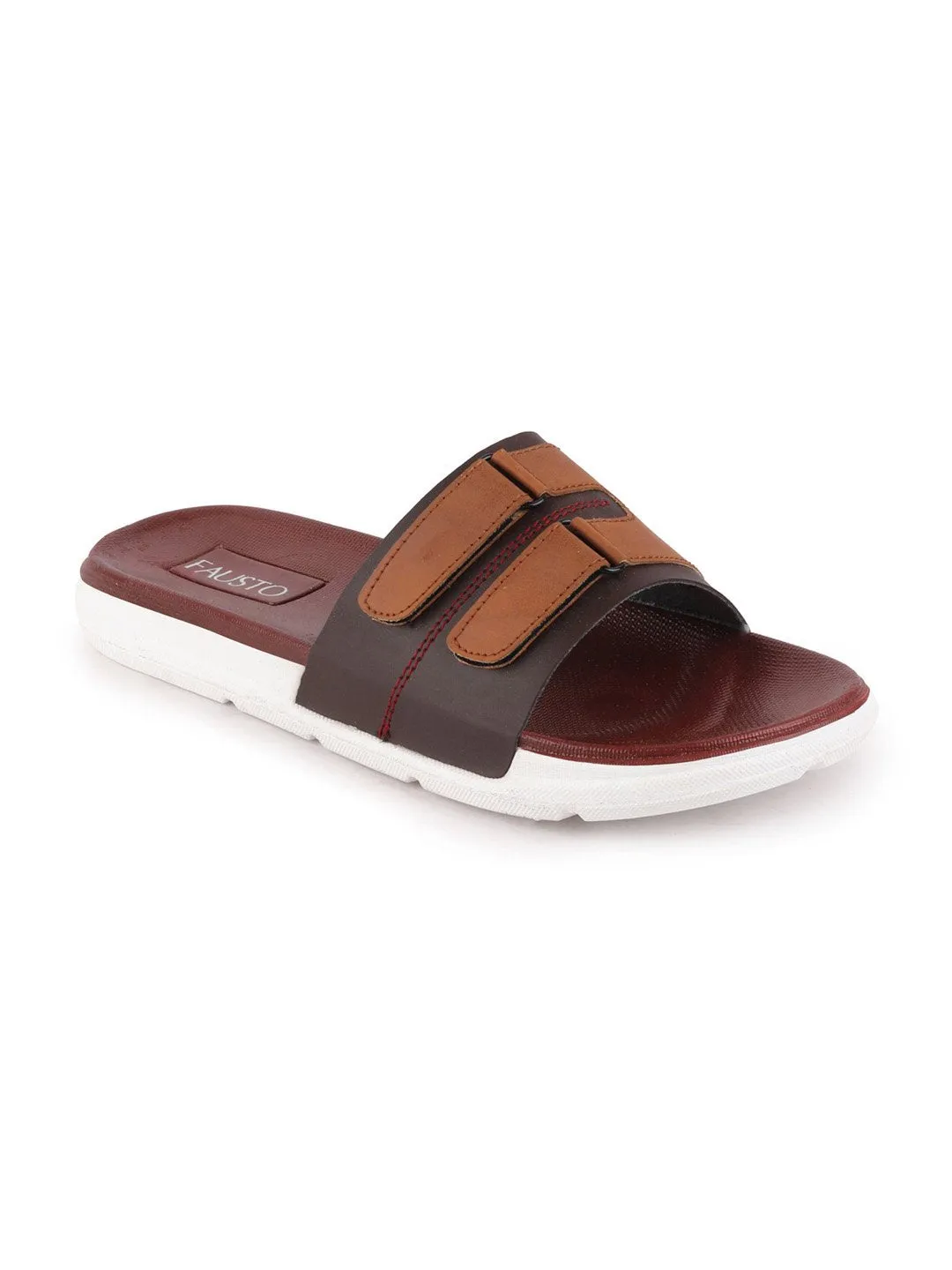 Men Brown/Tan Casual Slip-On Multistrap Slider Flip-Flops