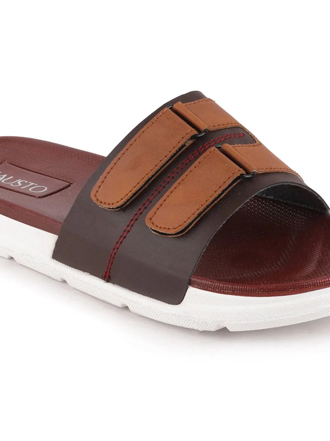 Men Brown/Tan Casual Slip-On Multistrap Slider Flip-Flops