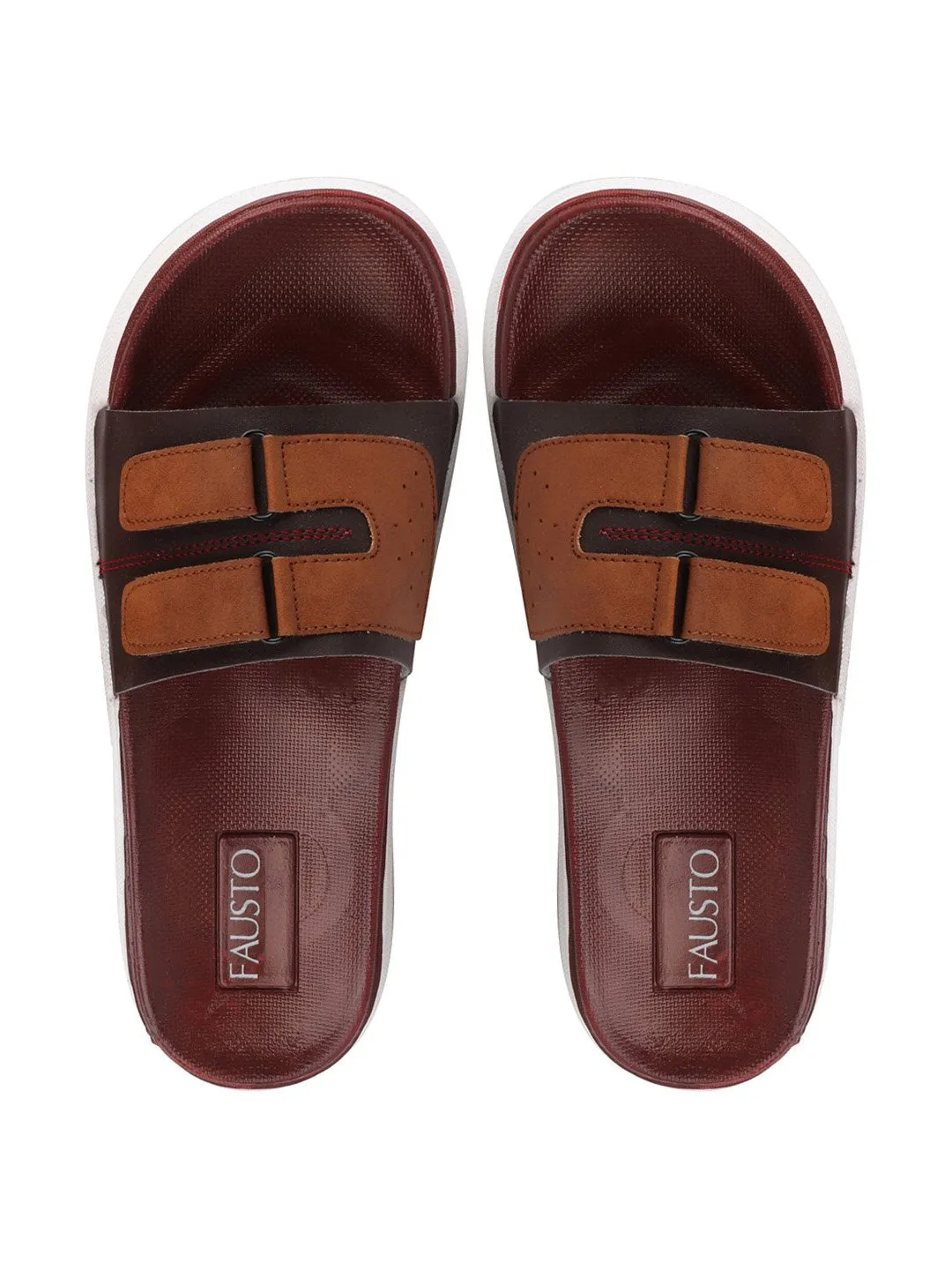 Men Brown/Tan Casual Slip-On Multistrap Slider Flip-Flops